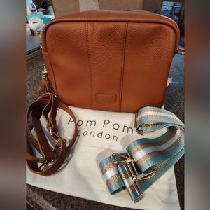 Pom Pom London tan genuine leather City Plus crossbody bag purse